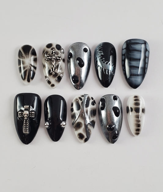 Platinum-Chrome punk y2k goth press on nail set